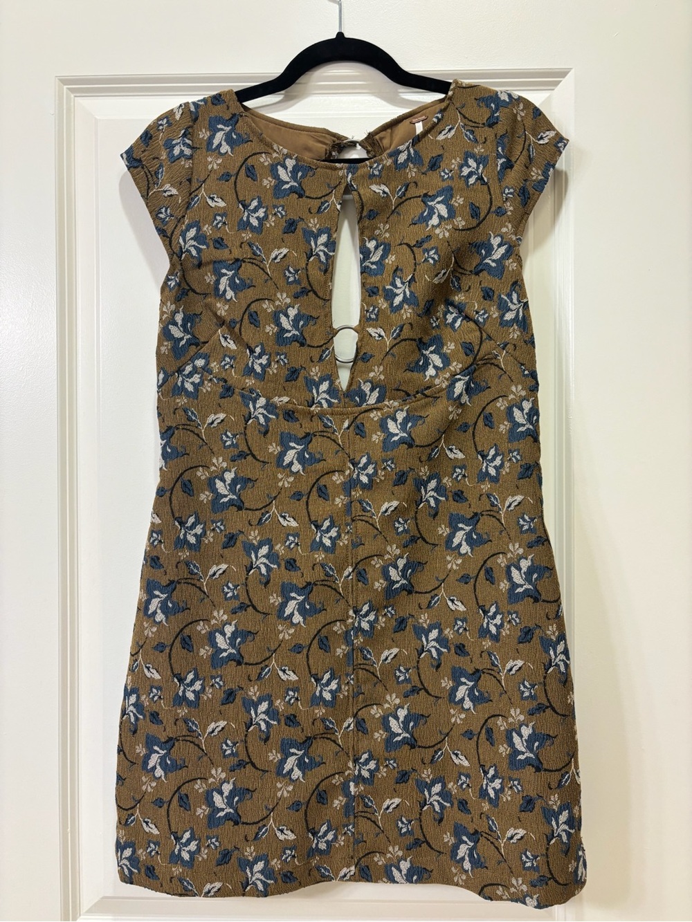 Free People Brown Mini Dress with Blue Floral Print